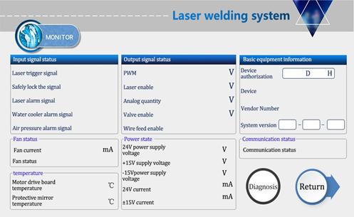 handheld welding machine monitoring page